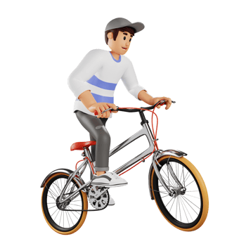 Young man in hat riding a bicycle 3d character illustration png