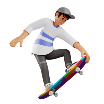 Young boy in hat is skateboarding 3d character illustration png