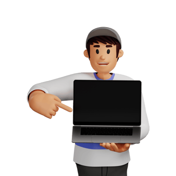 Young man in hat holding laptop 3d character illustration png