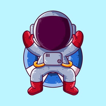Cute Astronaut Relax on Swimming Ring Cartoon Vector Illustration. Cartoon Style Icon or Mascot Character Vector.