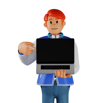 Young man red haired holding a laptop 3d character illustration png