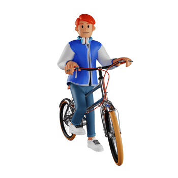 Young man red haired riding a bicycle 3d character illustration png