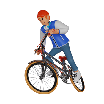 Young man red haired riding a bicycle 3d character illustration png
