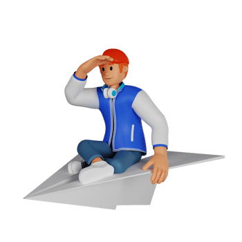 Young man red haired sitting on a giant paper plane 3d character illustration png