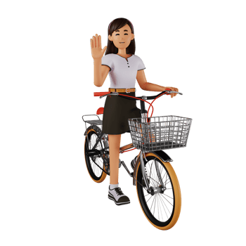 Young woman riding bicycle 3d cartoon character illustration png