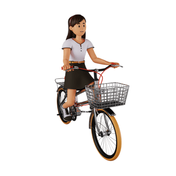 Young woman riding bicycle 3d cartoon character illustration png