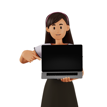 Young woman holding laptop 3d cartoon character illustration png