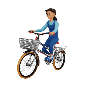 woman in glasses riding bicycle 3d cartoon character illustration png