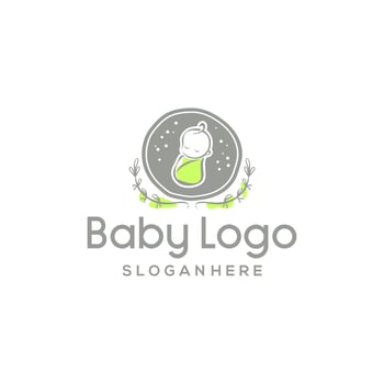 Cute Baby logo concept design with leaf vector