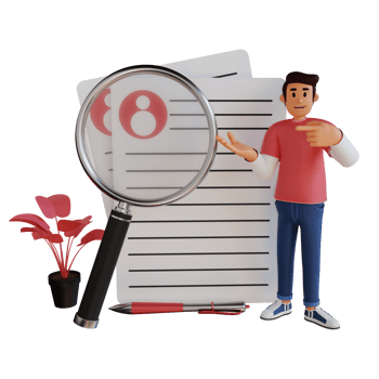 Young man holding magnifying glass 3d cartoon character illustration png
