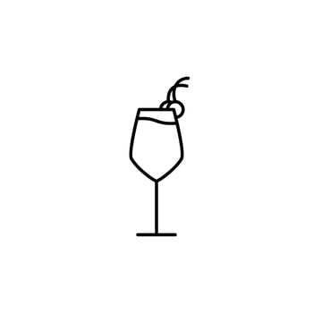 white wine glass icon with cherry on white background. simple, line, silhouette and clean style. black and white. suitable for symbol, sign, icon or logo vector