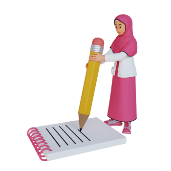 young muslim woman writing on notebook 3d character illustration png