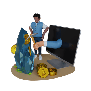 man hand digging coins from rock with pickaxeman's hand digging a coin from the rock, 3d character illustration png