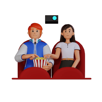 man and woman watching movie in cinema 3d character illustration png