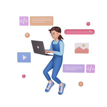 young girl working create video content for marketing online, 3d character illustration png