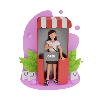 girl opening store 3d character illustration png