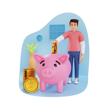 man with giant piggy bank 3d character illustration png