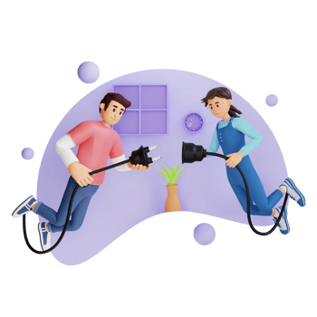 Young men and young women working together 3d character illustration png