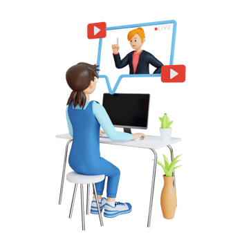 Young woman watching video 3d character illustration png