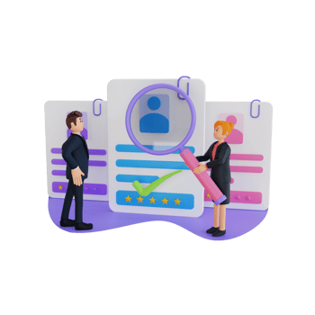 business people using magnifier 3d character illustration png
