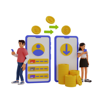 teenager transferring money via mobile app, 3d character illustration png