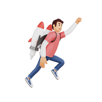 young man with rocket on back 3d character illustration png