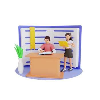 young people reading books in the library 3d character illustration png
