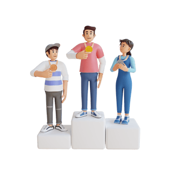 people on the podium with holding medals 3d character illustration png