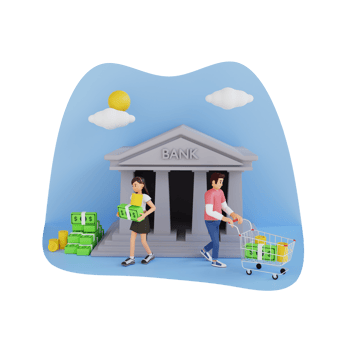 man and woman taking money from bank 3d character illustration png