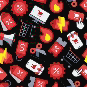Colorful seamless pattern of Black friday and cyber monday colored flat icons vector