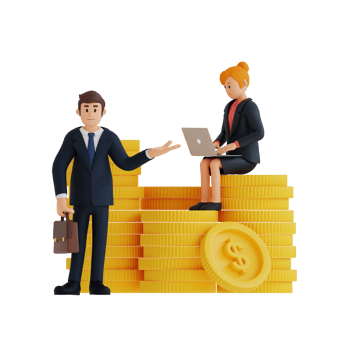 Business people managing finances and investments 3d character illustration png
