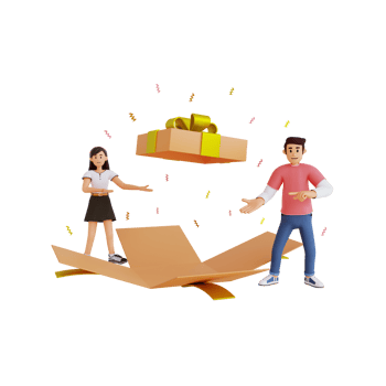 Young people are doing a giveaway 3d character illustration png