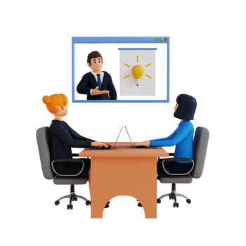 Business woman on a video conference call with colleagues, 3d character illustration png