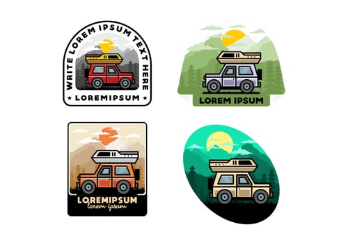 Off road vehicle car camping illustration badge design vector