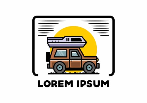 Off road vehicle car camping illustration badge design vector