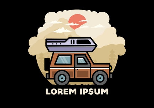 Off road vehicle car camping illustration badge design vector