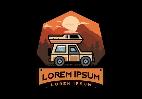 Off road vehicle car camping illustration badge design vector