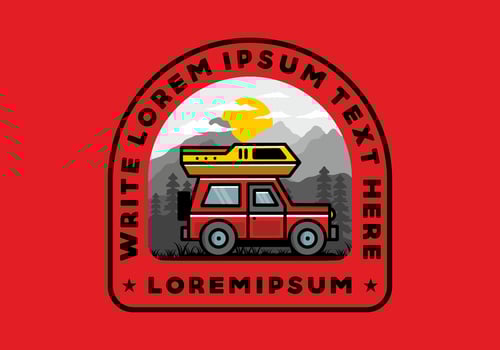Off road vehicle car camping illustration badge design vector
