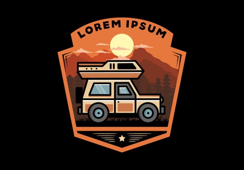 Off road vehicle car camping illustration badge design vector