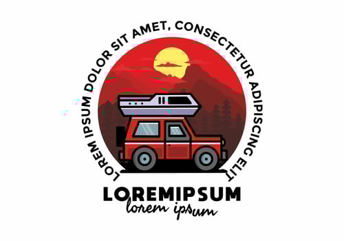 Off road vehicle car camping illustration badge design vector