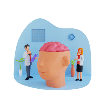 male and female doctors check brain condition, 3d character illustration png