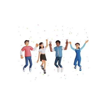Young people celebrate success 3d character illustration png