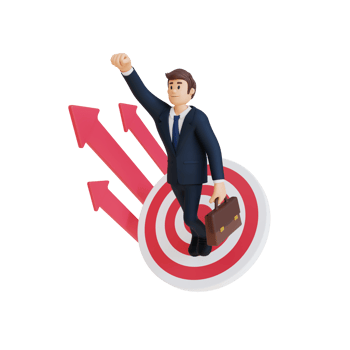 Businessman and arrows 3d character illustration png
