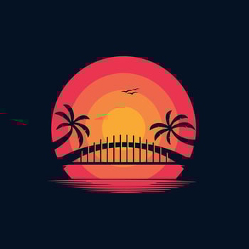 bridge silhouette in the sunset logo design vector