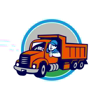DumpTruck Driver Thumbs Up Circle Cartoon vector