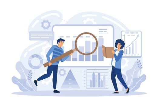 Business case study or marketing research, analyze product prototype or competitor, learning or search for strong and weakness concept, vector