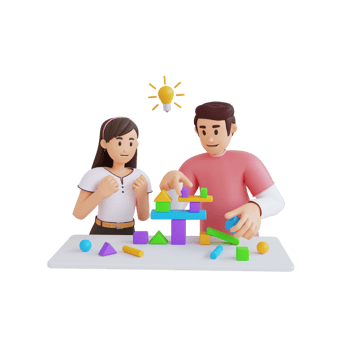 young teenage find ideas when playing block 3D character illustration png