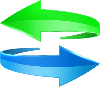 Green and blue 3D glossy arrows png