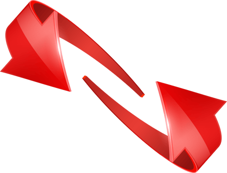 Red 3D glossy curve arrows png