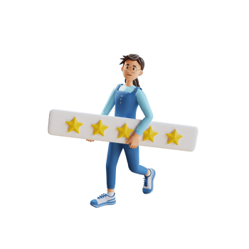 woman in glasses with five star rating 3D character illustration png